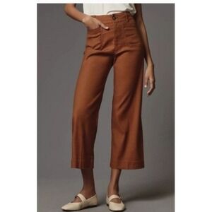 Maeve Anthropologie The Colette Wide Leg Pants Rust Brown Linen Blend 31T